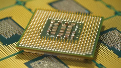 Central processing units for PC. Close view of CPU pins and contacts Stock Footage 333075547