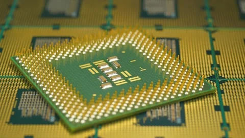 Central processing units for PC. Close view of CPU pins and contacts. CPU unit Stock Footage 335108697