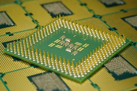 Central processing units for PC. Close view of CPU pins and contacts. CPU u.. 스톡 사진