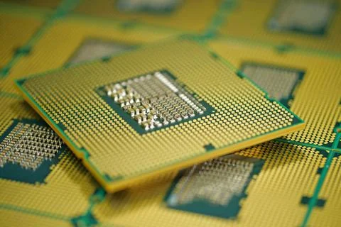 Central processing units for PC. Close view of CPU pins and contacts. CPU u.. 스톡 사진