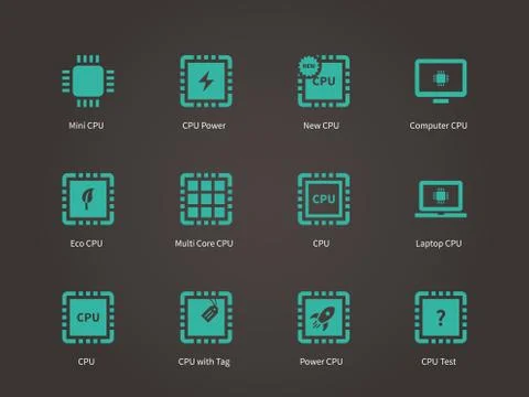 Central Processing Uunit, CPU icons set Illustrazione stock