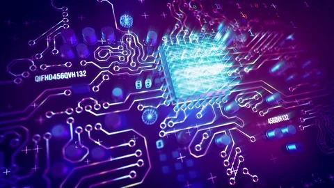 The central processor on the abstract motherboard performs computing operations Vidéo 124312981