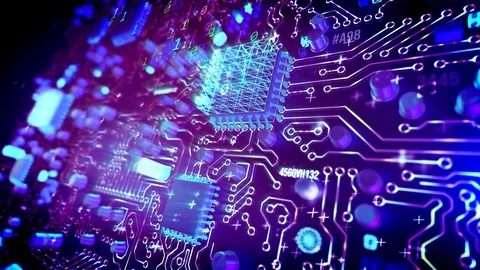 The central processor on the abstract motherboard performs computing operations Vidéo 124314481