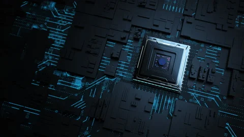 The central processor in action. the concept of computational computing and b Stock Footage 216675763