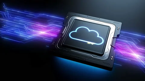 Central processor with the appearance of the cloud icon on the lid. animation Stock Footage 223242079