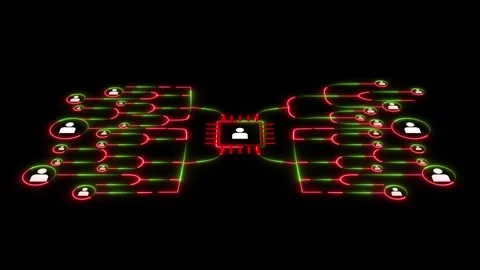 Central processor with branching network of user icons glowing red and gree.. Stock-Footage 337366244