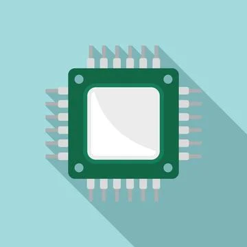 Central processor icon flat . Chip circuit イラスト素材