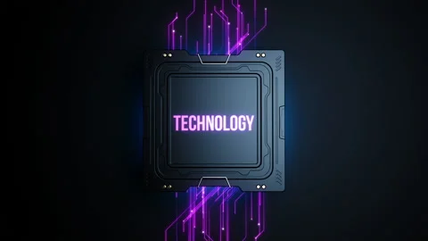 Central processor with the inscription on the technology cover. animation in  Stock Footage 223240299