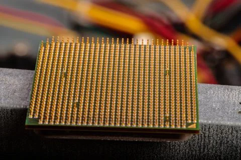 The central processor lies on a disassembled computer close-up 写真素材