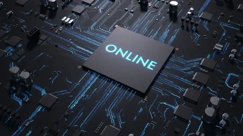 Central processor on a printed circuit board. chip inscription online dynamic Stock Footage 172265729