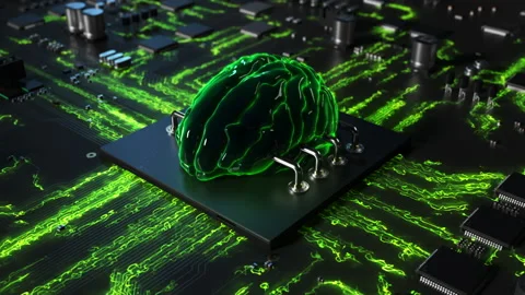 Central processor on a printed circuit board in the form of a human brain per 스톡 동영상 172265936