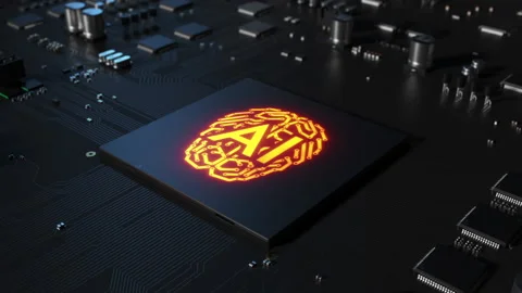 Central processor on a printed circuit board. sign on a brain chip in the for Vídeos de archivo 172265953