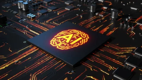 Central processor on a printed circuit board. sign on a brain chip in the for Video stock 172266036