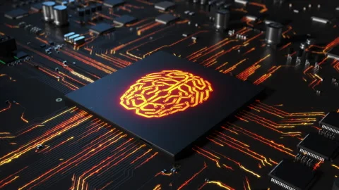 Central processor on a printed circuit board. sign on a brain chip in the for Video stock 172266039