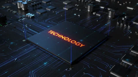 Central processor on a printed circuit board. technology chip inscription. dy Stock-Footage 172266110
