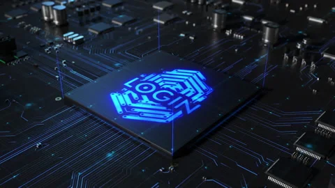Central processor on a printed circuit board. the inscription on the chip log Stock-Footage 172266161
