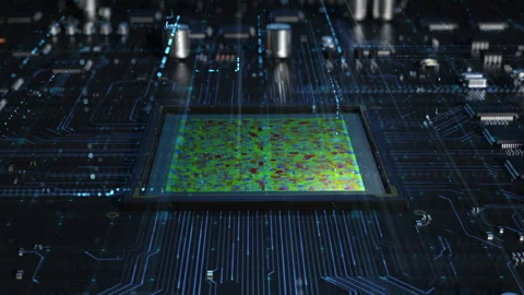 Central processor on a printed circuit board. dynamic 3d animation . the conc Stock Footage 172266204