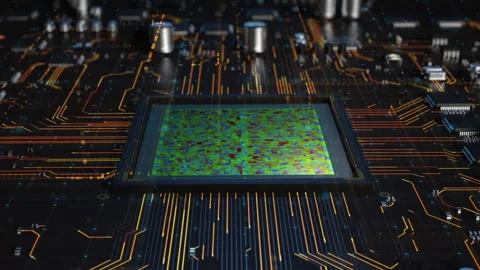 Central processor on a printed circuit board. dynamic 3d animation . the conc Stock-Footage 172266217