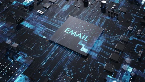 Central processor on a printed circuit board. dynamic 3d animation with email Video stock 172266278