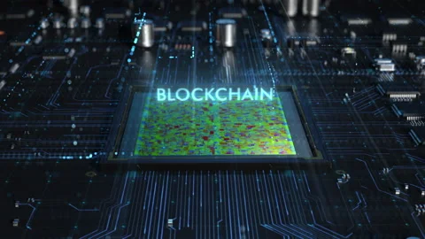 Central processor on a printed circuit board. dynamic 3d blockchain animation Stock Footage 172266302