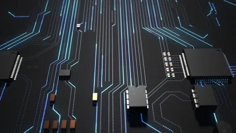 Central processor on a printed circuit board dynamic 3d animation . concept o Stock Footage 172266497