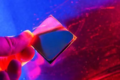 Central processor under water, cpu, blue and red light, under water. Technolo 스톡 사진