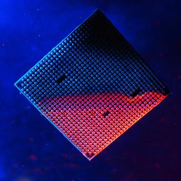 Central processor under water, cpu, blue and red light, under water. Technolo Stock Photos