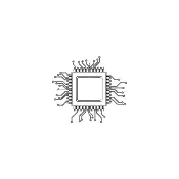 Central processor unit with circuit traces line art icon on white background イラスト素材