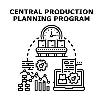 Central production planning program management optimizing logistics Stock Illustration