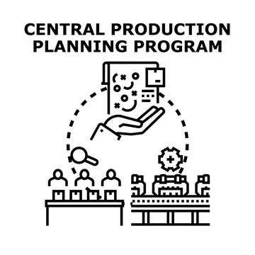 Central production planning program for manufacturing management Illustration