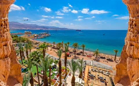 Central public beach of Eilat Stock Photos
