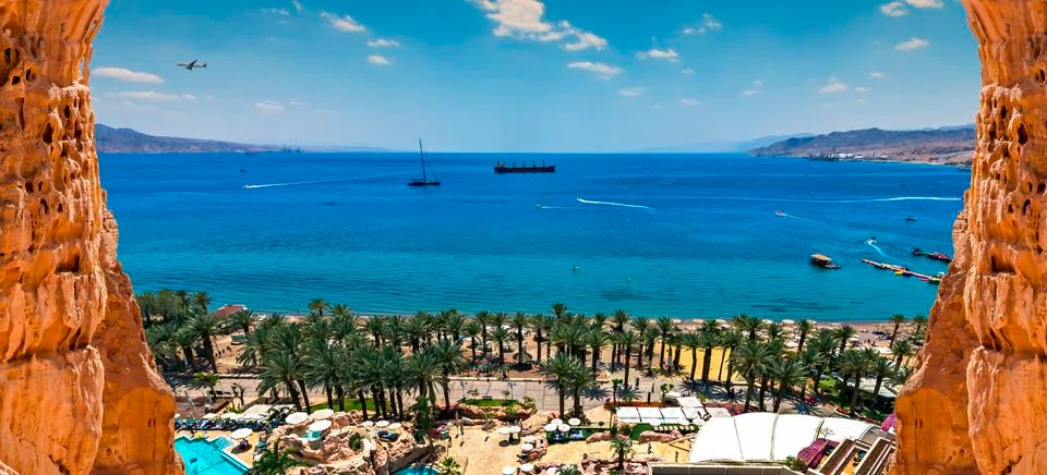 Central public beach, marina and promenade in Eilat, Israel Stock Photos