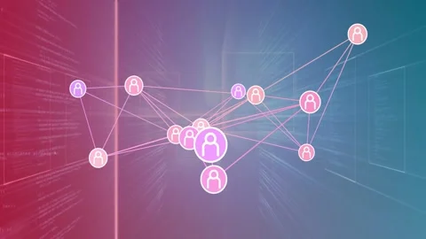 Central purple node pulsing, causing links redrawing while nearby nodes 動画素材 333774299