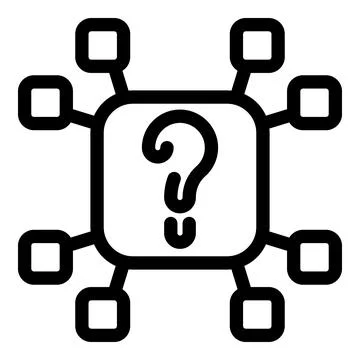 Central question mark connecting multiple data points icon Stock Illustration