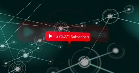 Central ring pulsing, red badge updating sub count to show growth while nodes Stock Footage 333833239