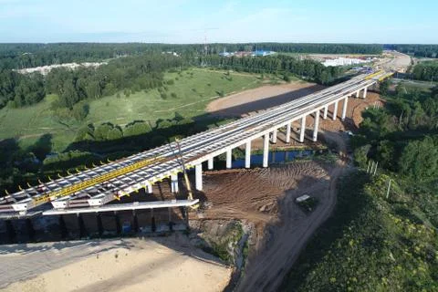 Central Ring Road (A-113), Construction of the New Bridge over Mocha river Stock Photos