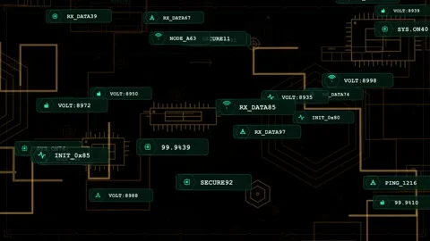 Central schematic overlay expanding after data ping, tags appearing, traces Stock-Footage 335404226