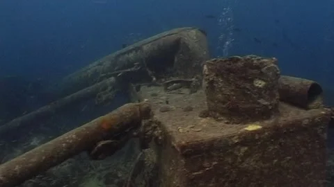 Central Section of SS Thistlegorm Wreck with Bent Pipes Stock Footage 284912620