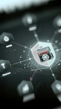 Central server protected by a luminous shield connects to water 库存照片