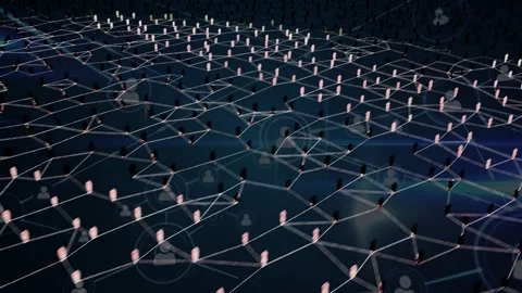 Central silhouette lighting up, sending lines and linking human nodes, 스톡 동영상 340654670