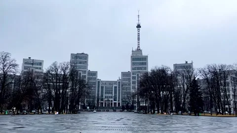 The central square and the building of the State Industry in the city of Kharkov Stock Footage 235661657