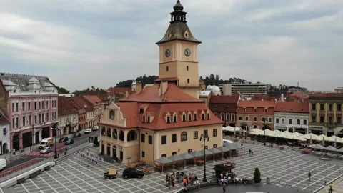 Central square and city tower in Brasov, Romania Stock Footage 200953561