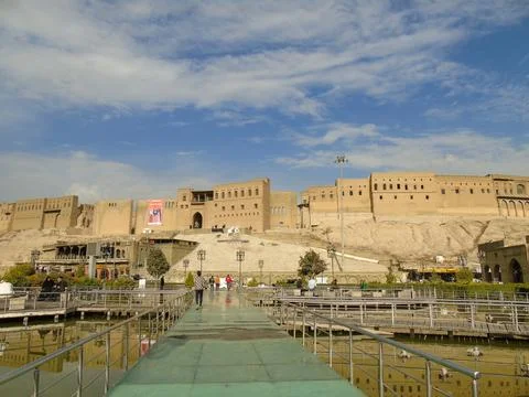 The central square in Erbil, with the ancient CItadel walls behind 写真素材