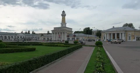 Central square. The fire observation tower. Kostroma Stock Footage 64593466