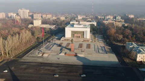 Central square with Manas monument and National Historical museum. Stock Footage 233049330