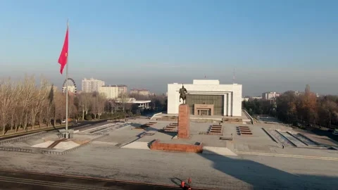 Central square with Manas monument and National Historical museum. Stock Footage 233049607