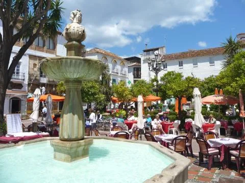 Central square in old Marbella town, Spain Stock Photos