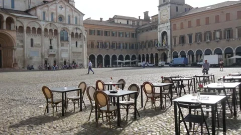 The Central Square of the Old Town With Cafe Tables (Modena, Italy) Stock Footage 244466064