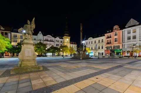 Central square of Ostrava in the night. Stock Photos