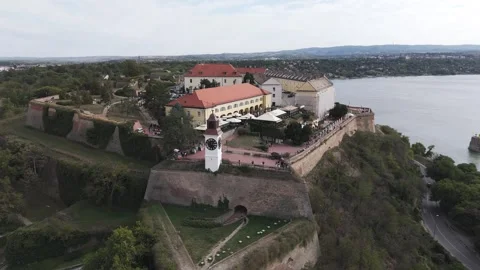 Central square of small town cityscape, aerial view. Novi Sad, Serbia Stock Footage 326697835
